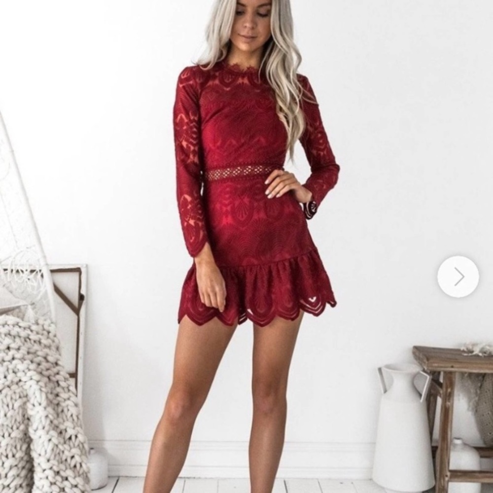 Xenia Boutique Long Sleeve Red Lace Dress 6 NWT